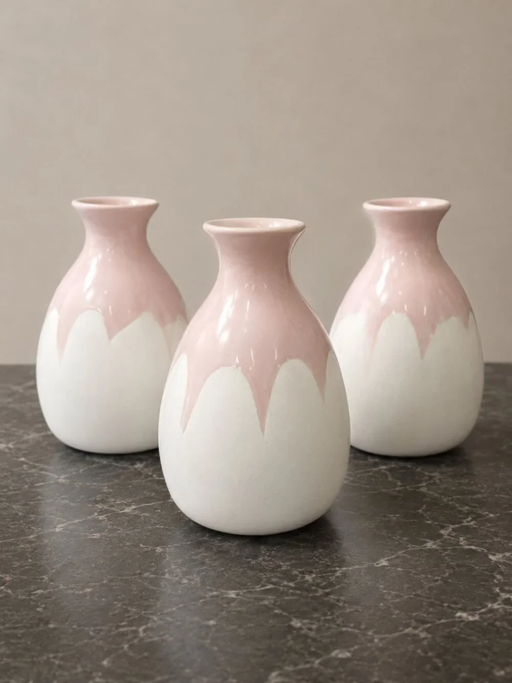 Isaac Mizrahi Loves XO Sienna Pink & White Ceramic Bud Vase Set of 3 Modern